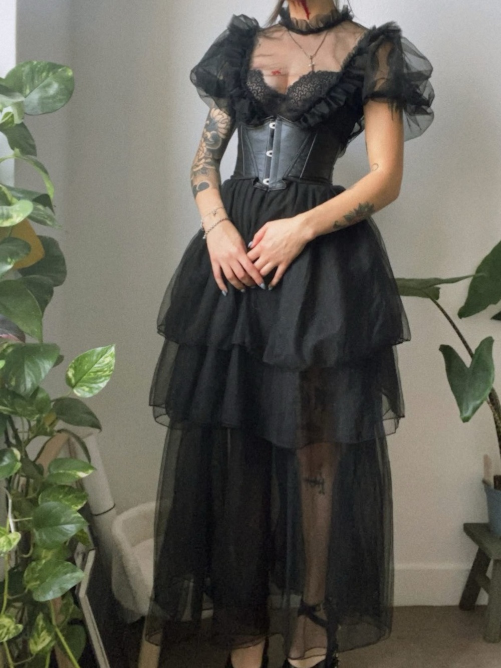 Disturbia - Sheer Black Tiered Maxi Dress